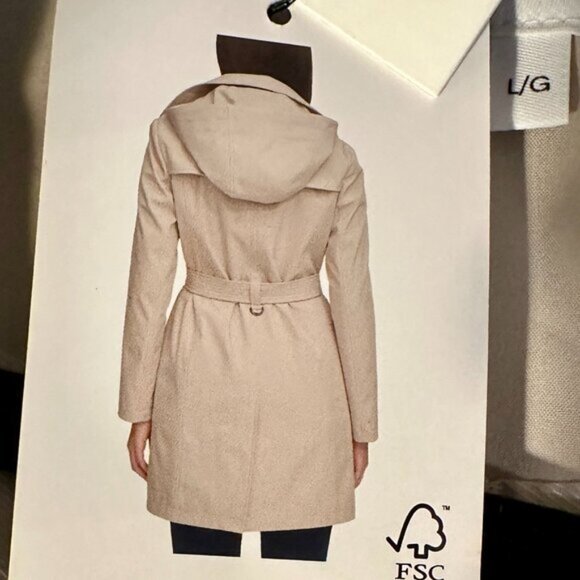 New Calvin Klein Rain Jacket Women's Size L Beige Double Breasted Removable Hood - Picture 9 of 14